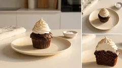 Cupcake al cioccolato con meringa italiana e copertura fondente: effetto “shell” fatto in casa