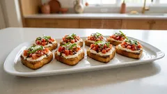 Bruschette a cuore con caprino e pomodoro: l’antipasto facile che fa scena