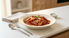 Penne alla bersagliera: il primo cremoso con salame e formaggi pronto in poco tempo
