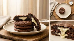 Biscotti tipo Van Stapele: cacao fuori, cuore cremoso di cioccolato bianco