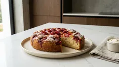 Torta alle fragole soffice con fragole in superficie: semplice e sempre profumata